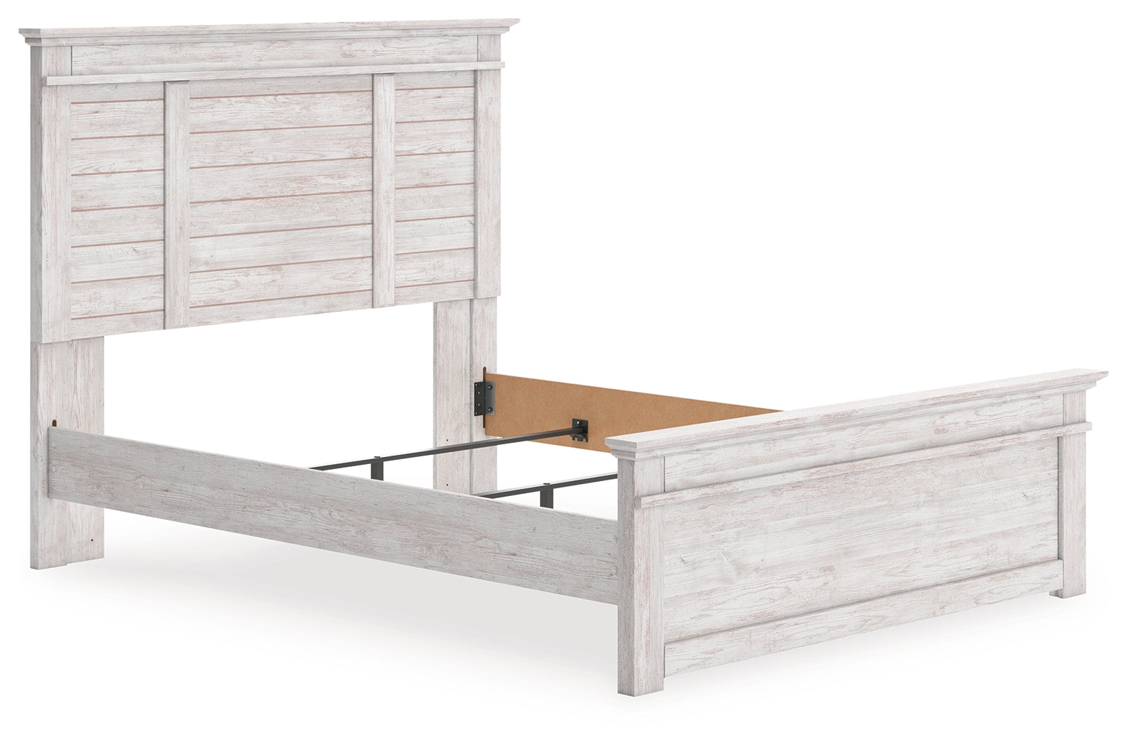 Makidern Whitewash Queen Panel Bed angled opposite side view