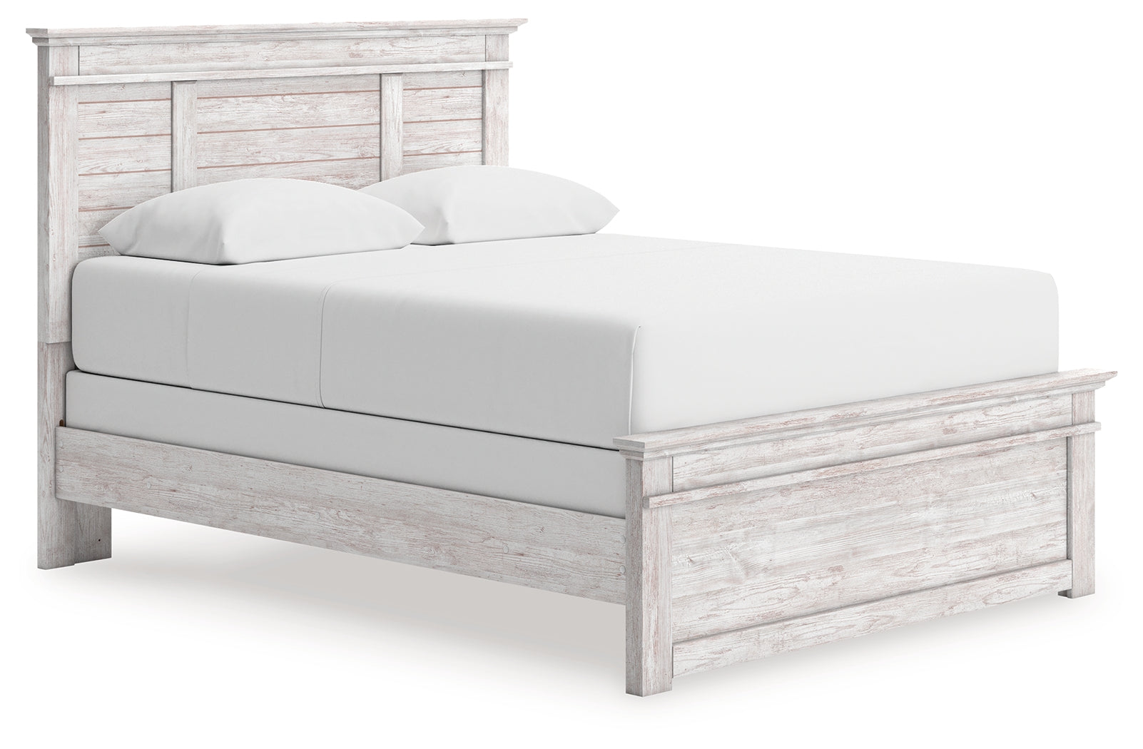 Makidern Whitewash Queen Panel Bed angled side view