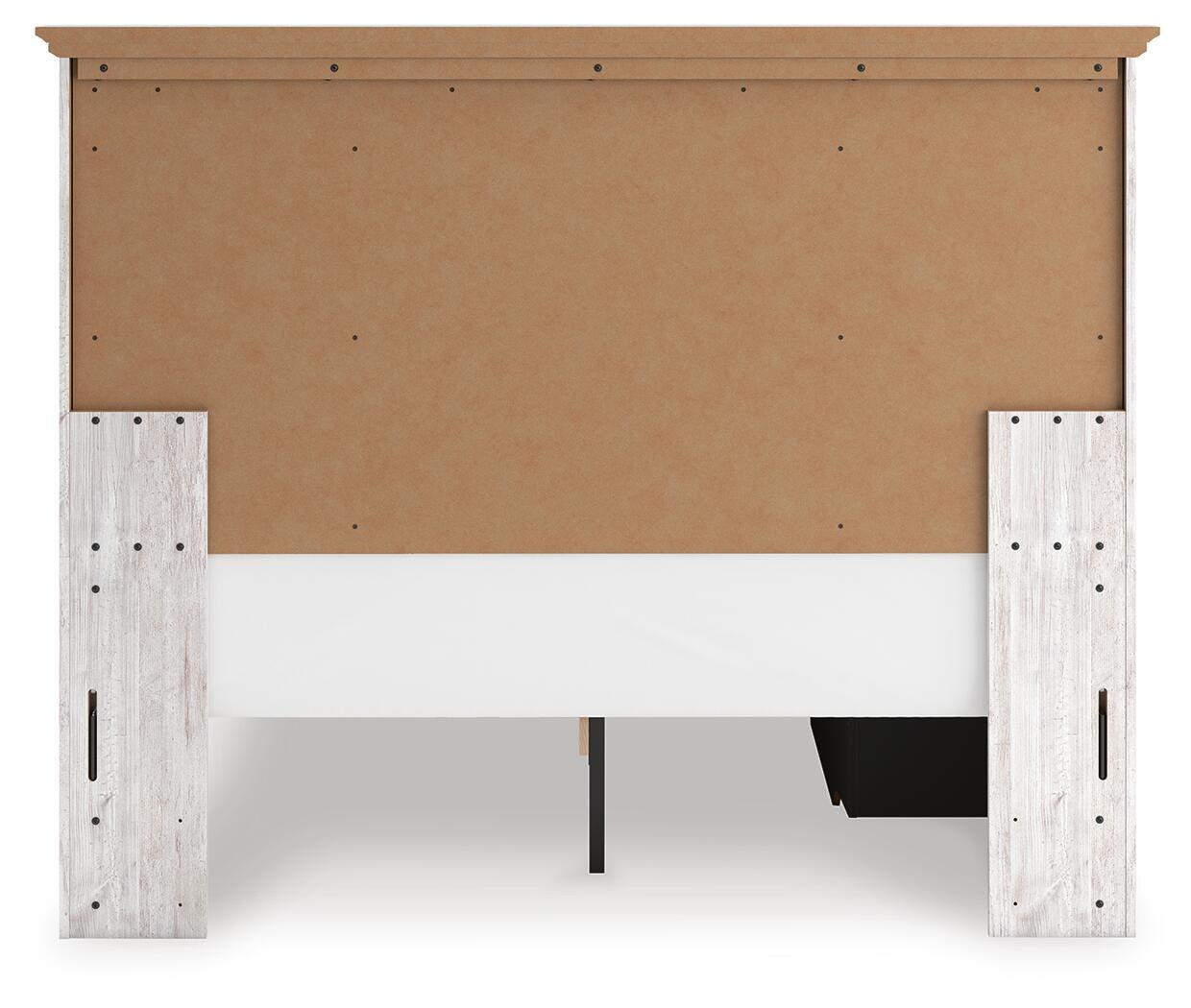 Back view of Makidern whitewash queen storage bed