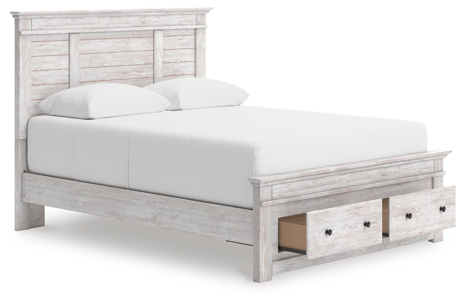 Makidern Whitewash Queen Panel Storage Bed angled view