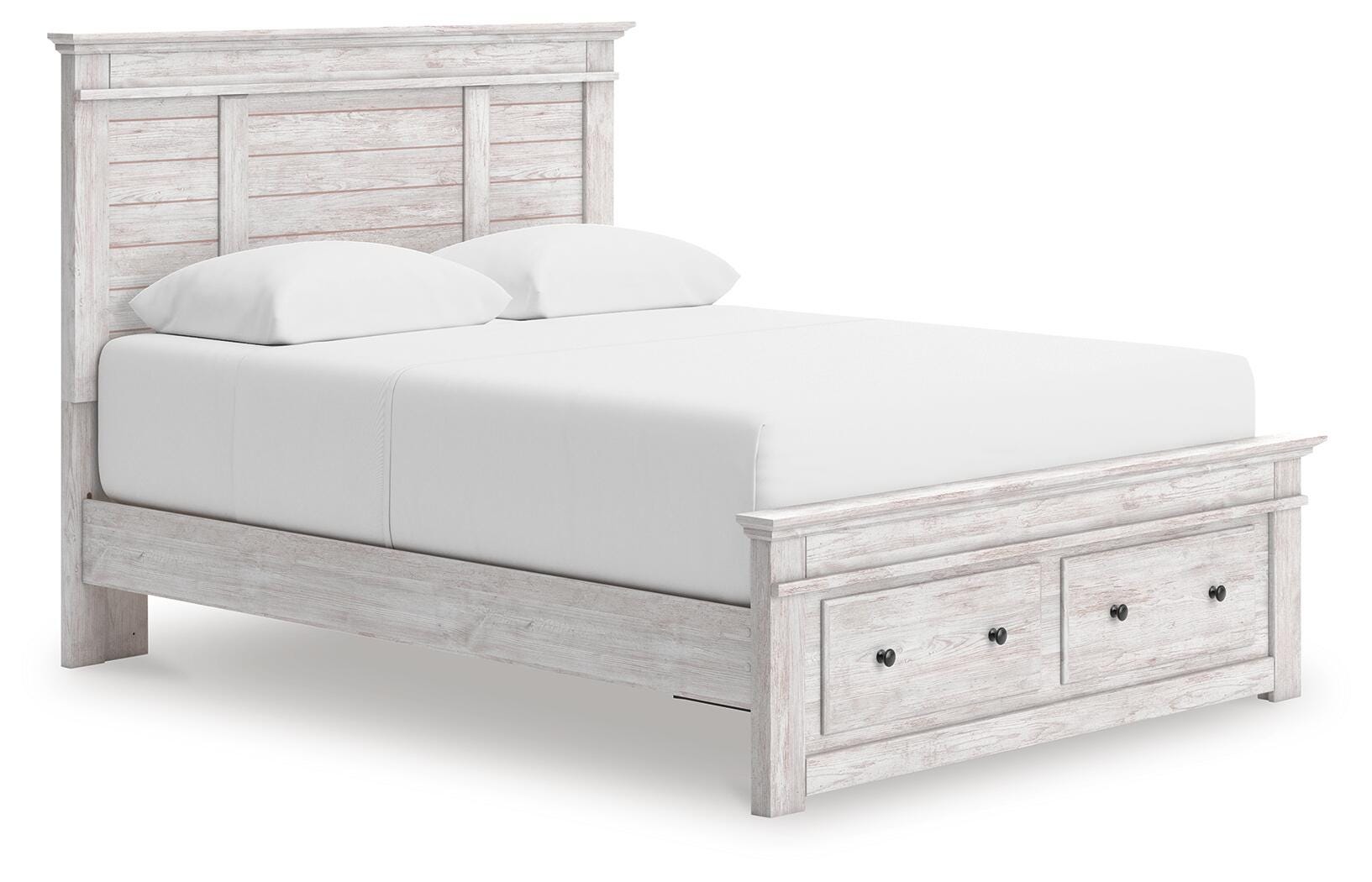 Makidern Whitewash Queen Panel Storage Bed angled view