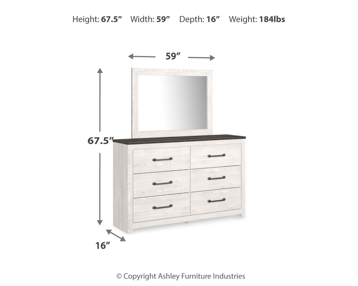 Gerridan White/Gray Panel Bedroom Set dimension view