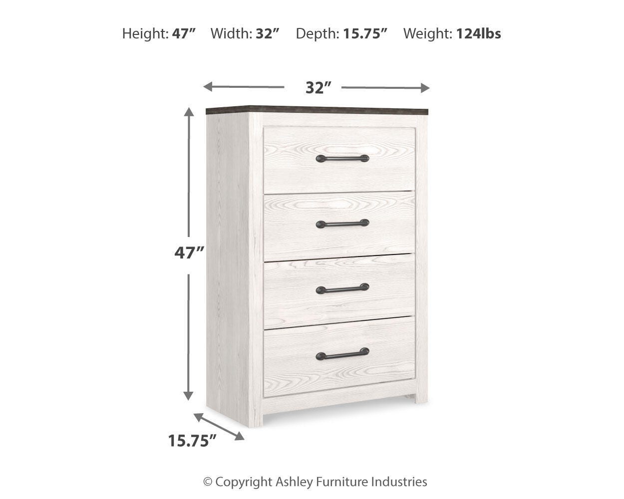 Gerridan White/Gray Panel Bedroom Set dimension view