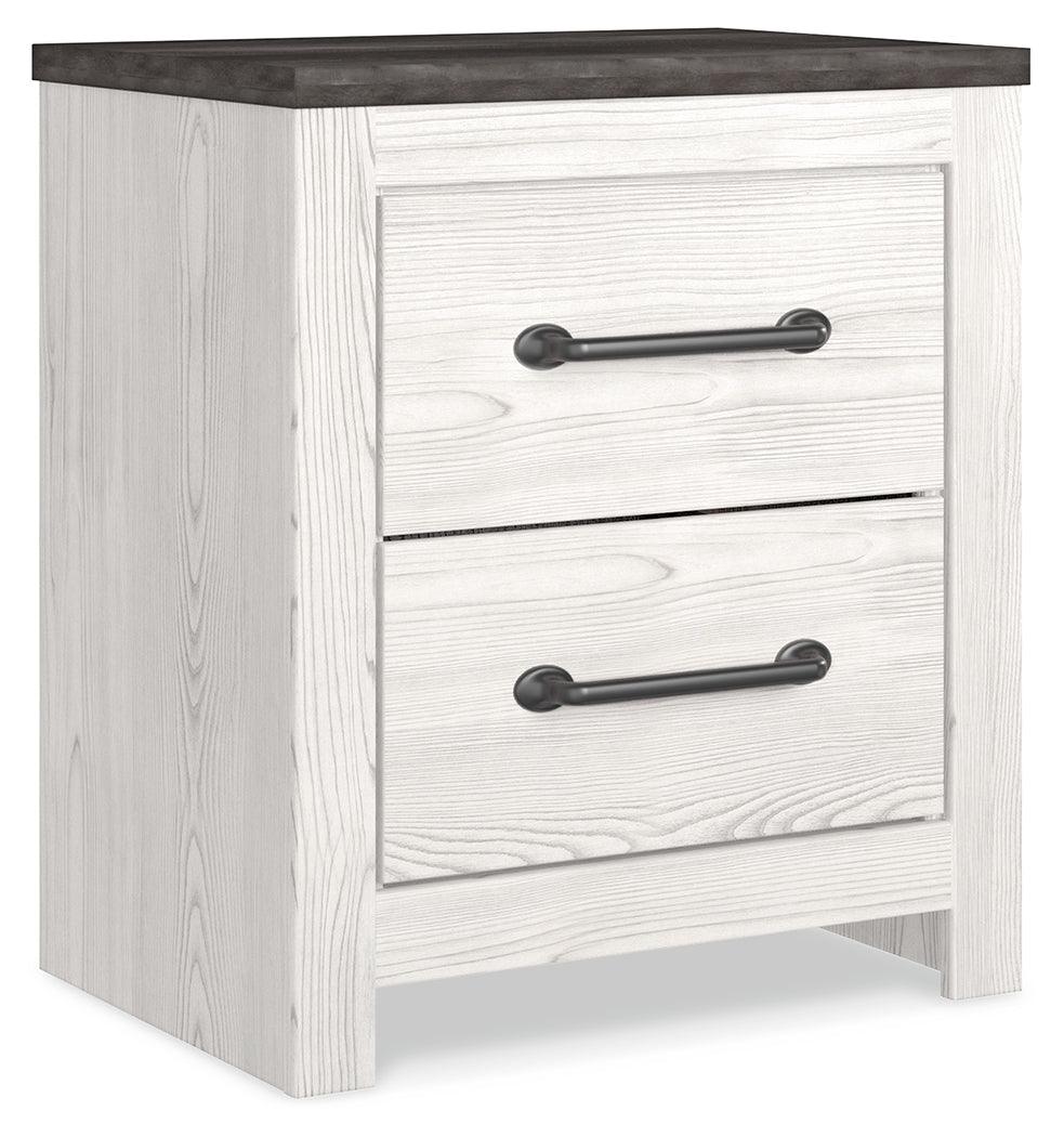 Side view of Gerridan white and gray nightstand