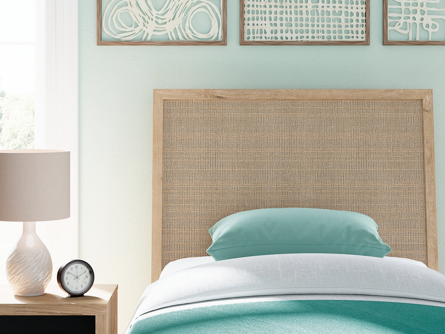 Detail of headboard panel with textured finish