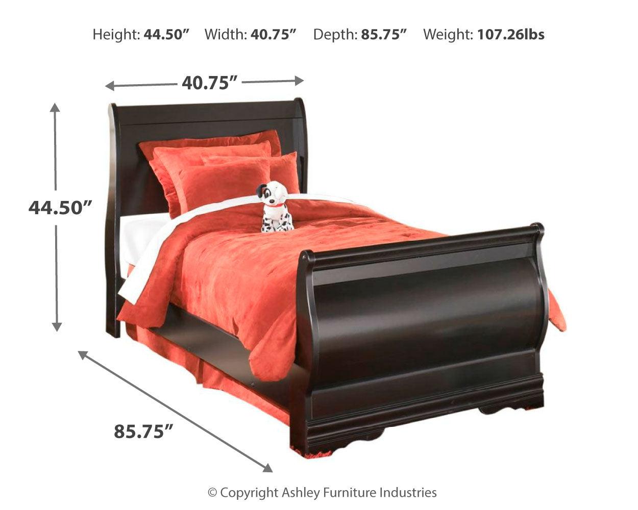 Huey Vineyard Black Twin Sleigh Bed dimension diagram