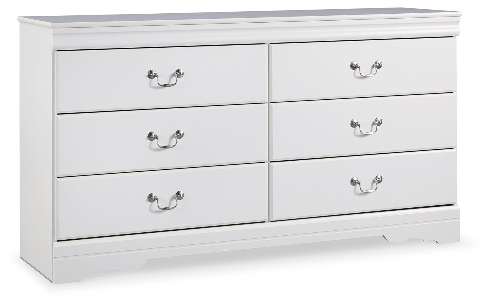 Anarasia White Dresser angled side view highlighting tall legs and crisp white finish