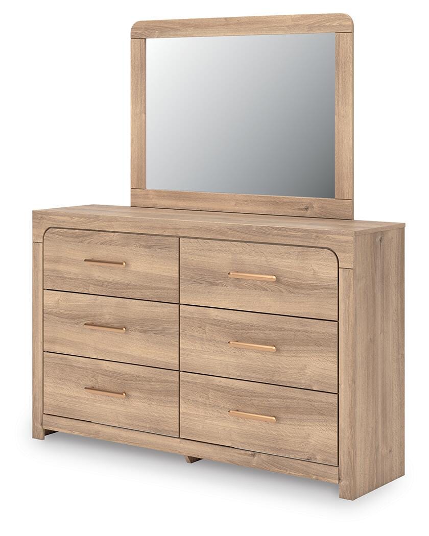Kinlanni Tan Upholstered Panel Bedroom Set angled view