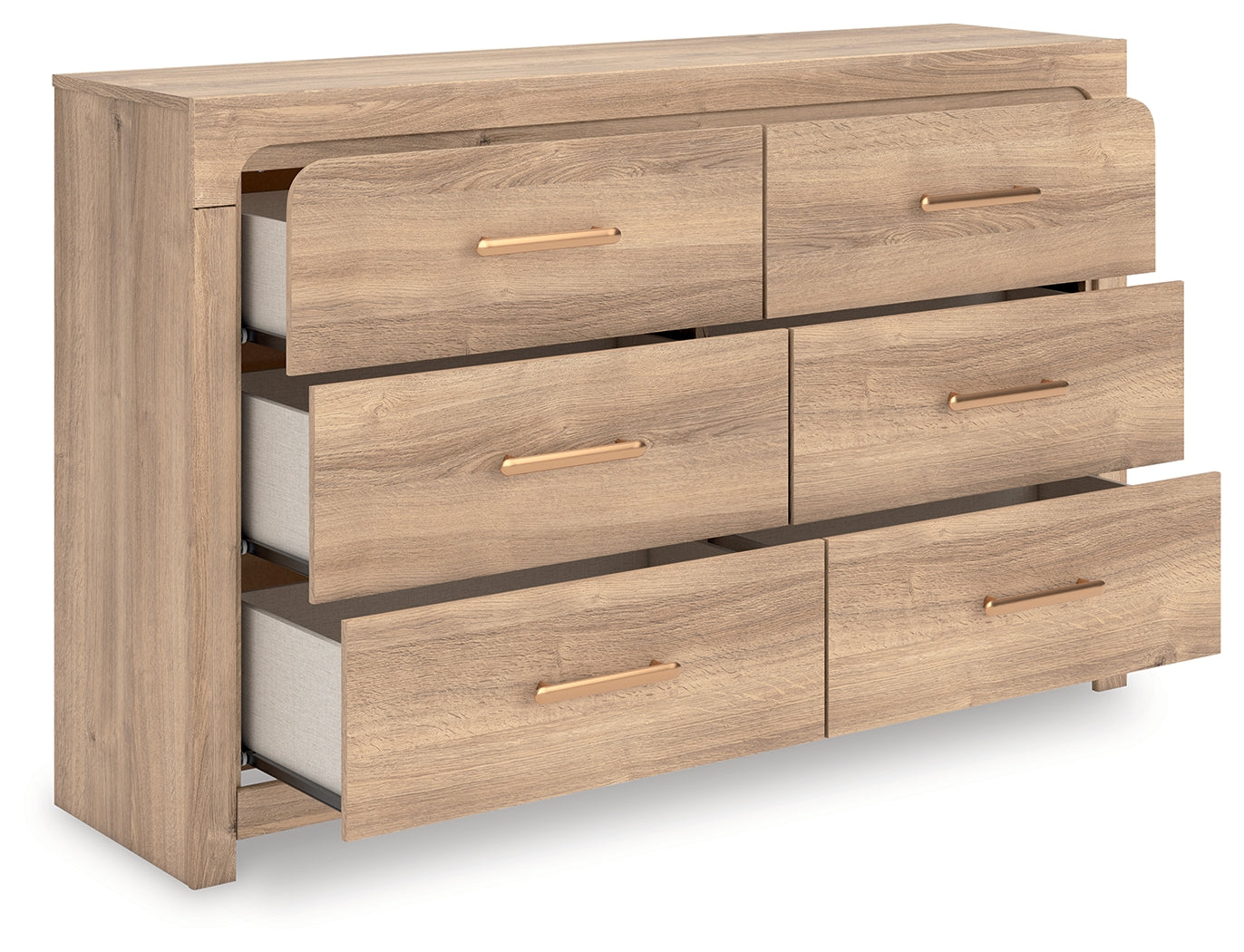 Kinlanni Dresser drawer open showing smooth glide and lining