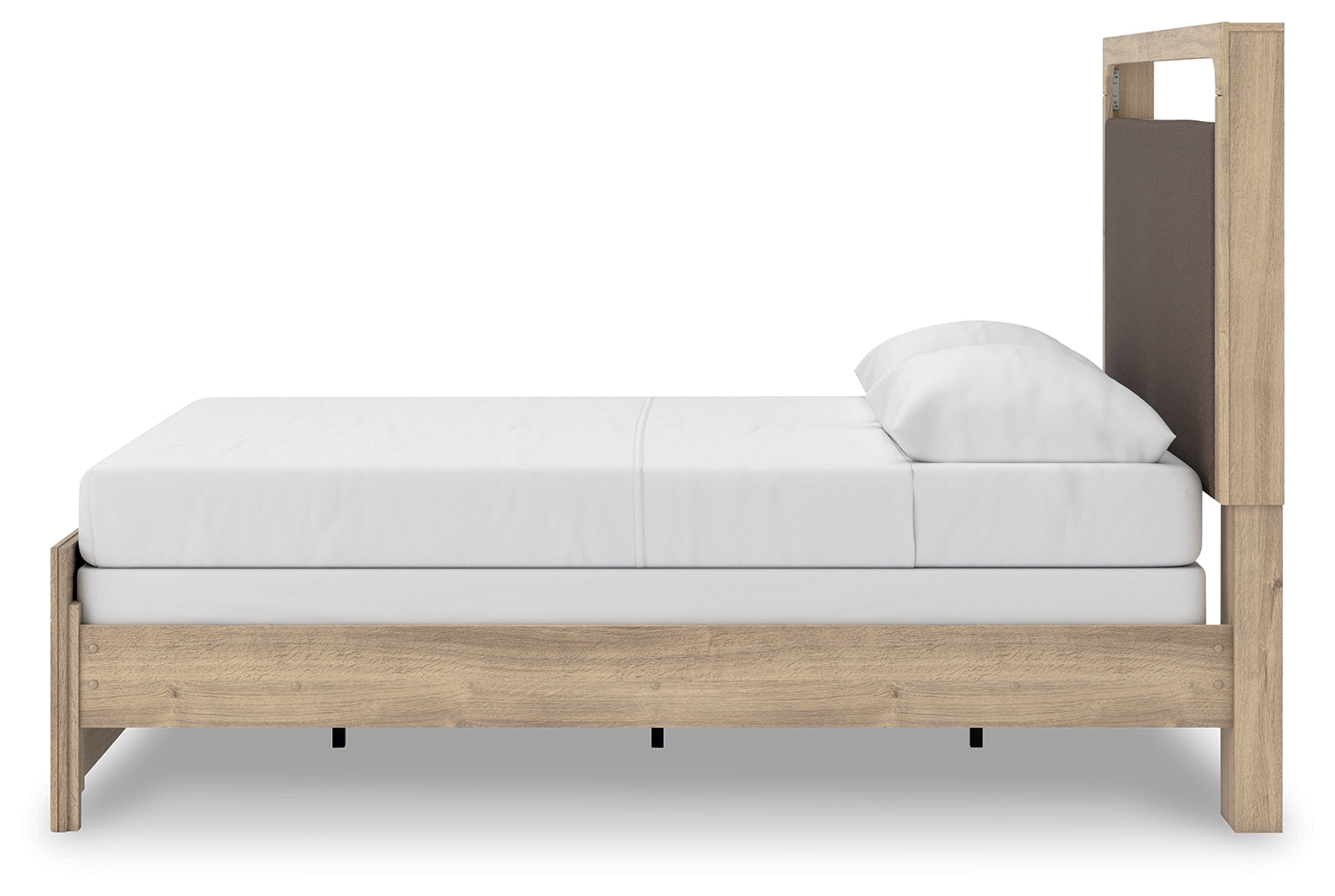 Kinlanni tan queen upholstered panel bed alternate side angle