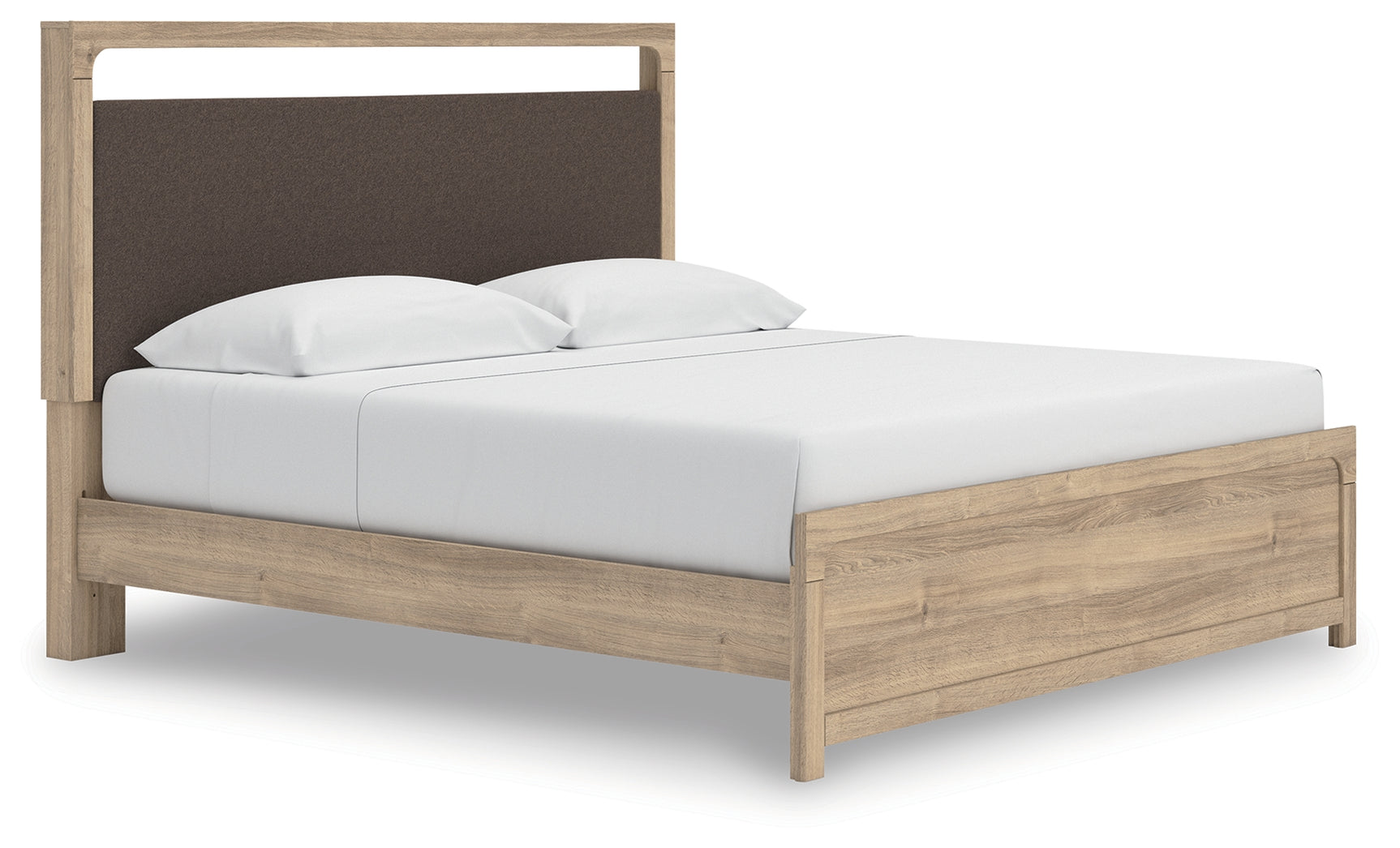 Kinlanni king upholstered platform bed angled side view