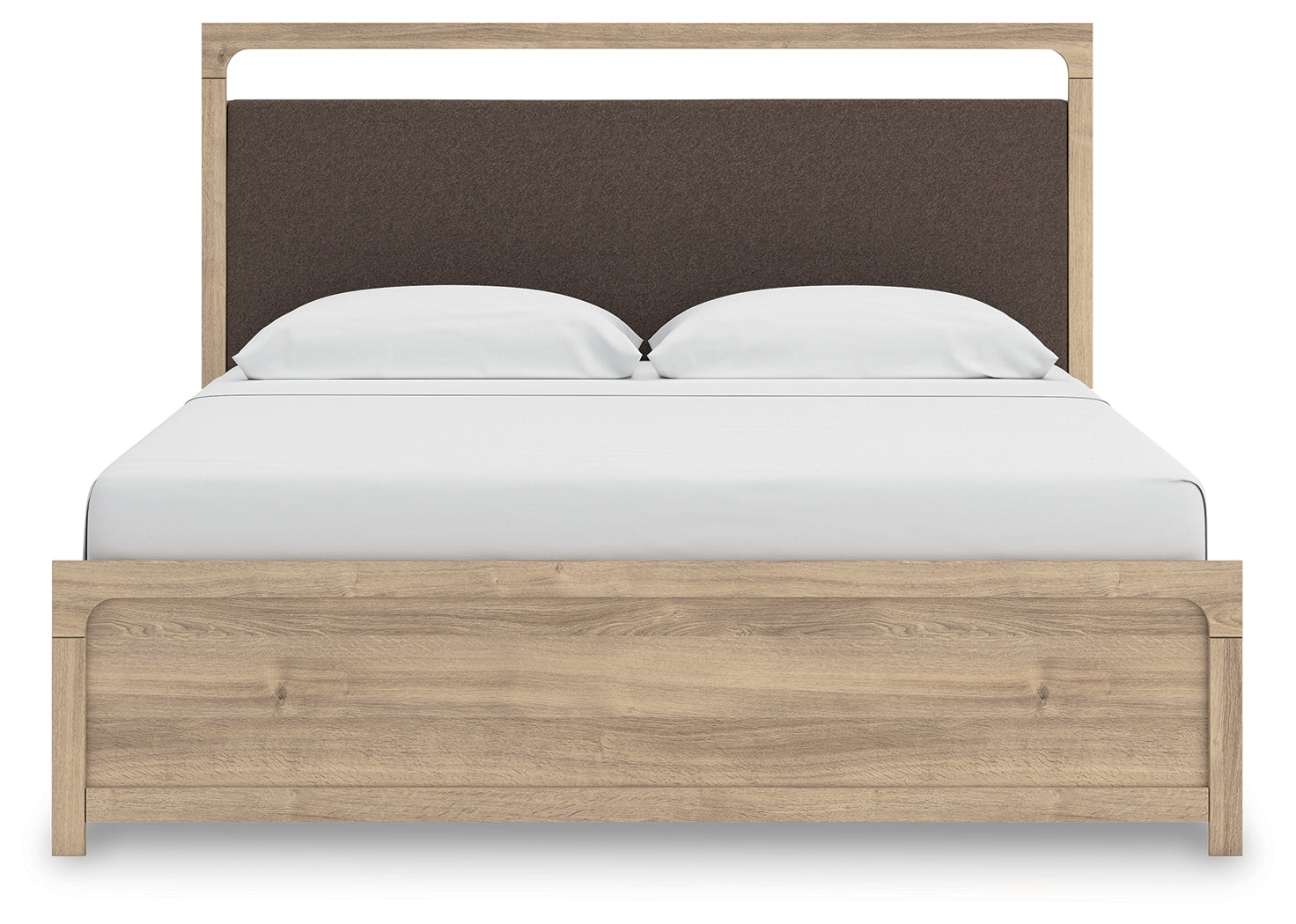 Kinlanni king upholstered platform bed head-on front view