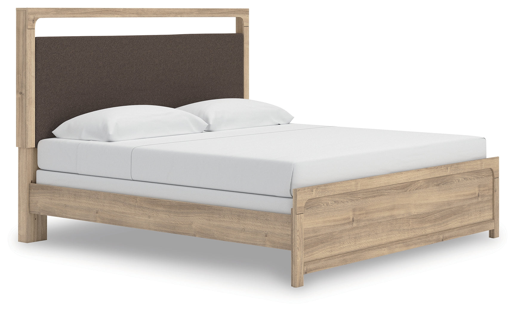 Kinlanni Tan King Upholstered Panel Bed, angled side view