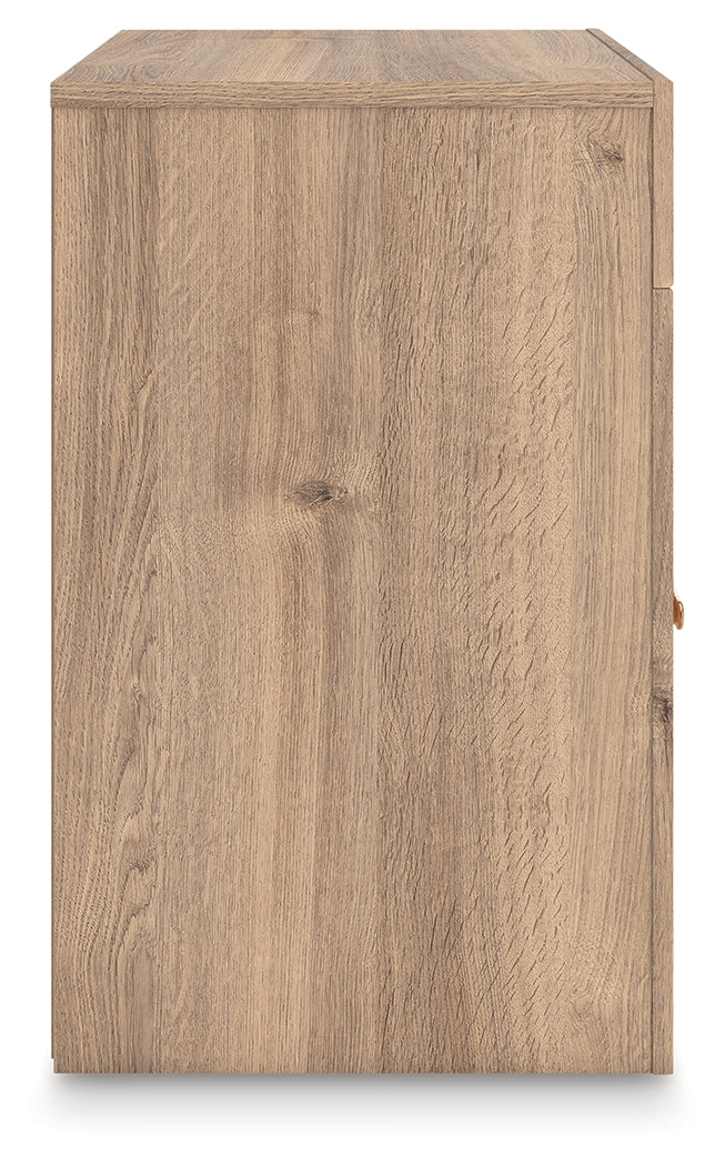 Side view of Kinlanni Tan Nightstand