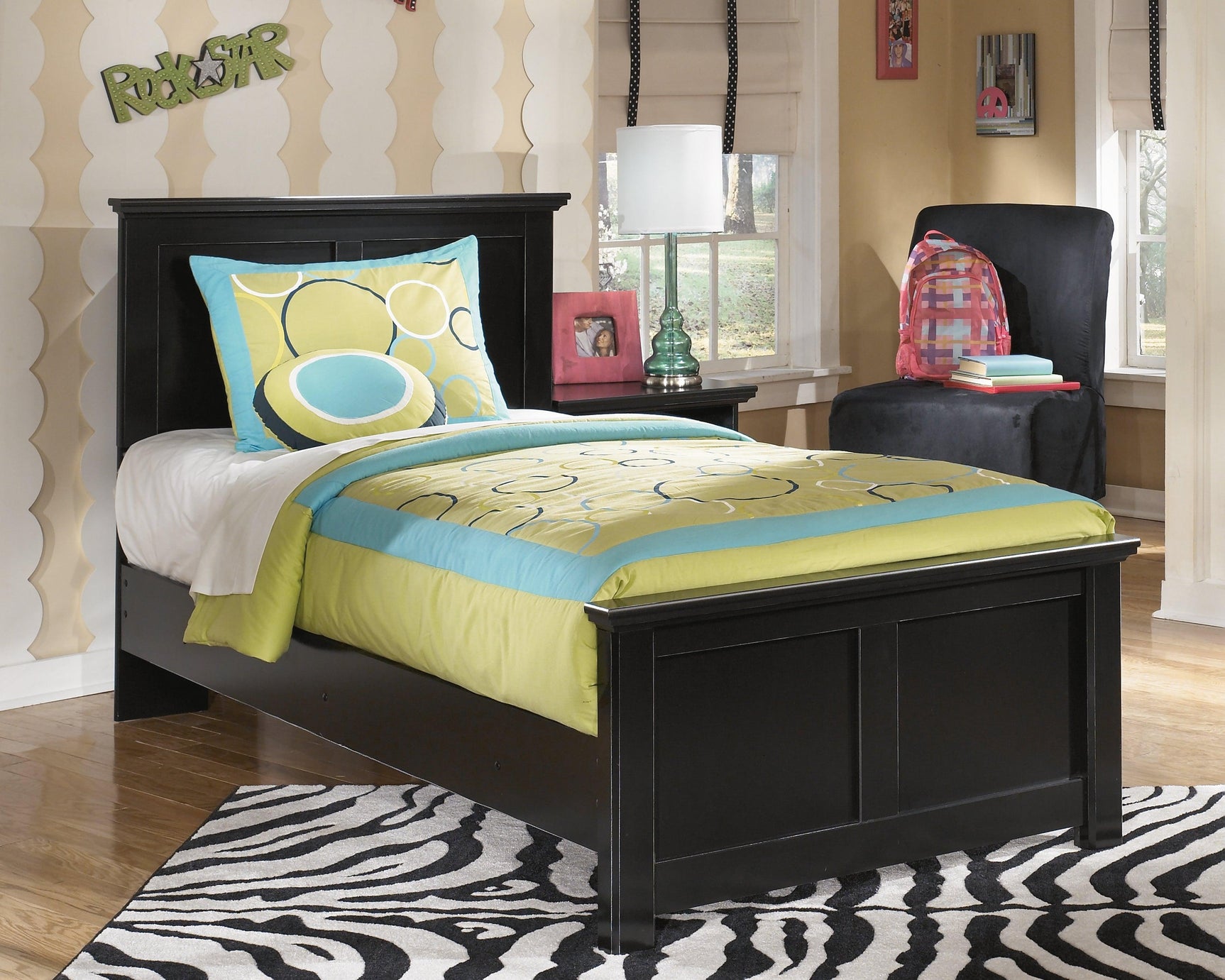 Maribel Black Twin Panel Bed side profile