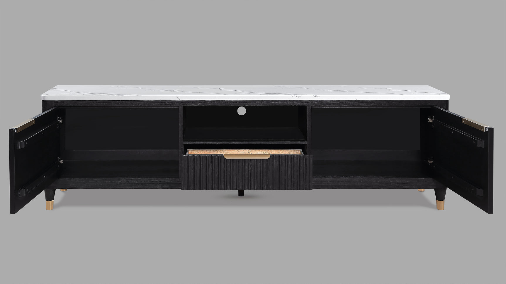 Kara Black TV Stand storage compartments