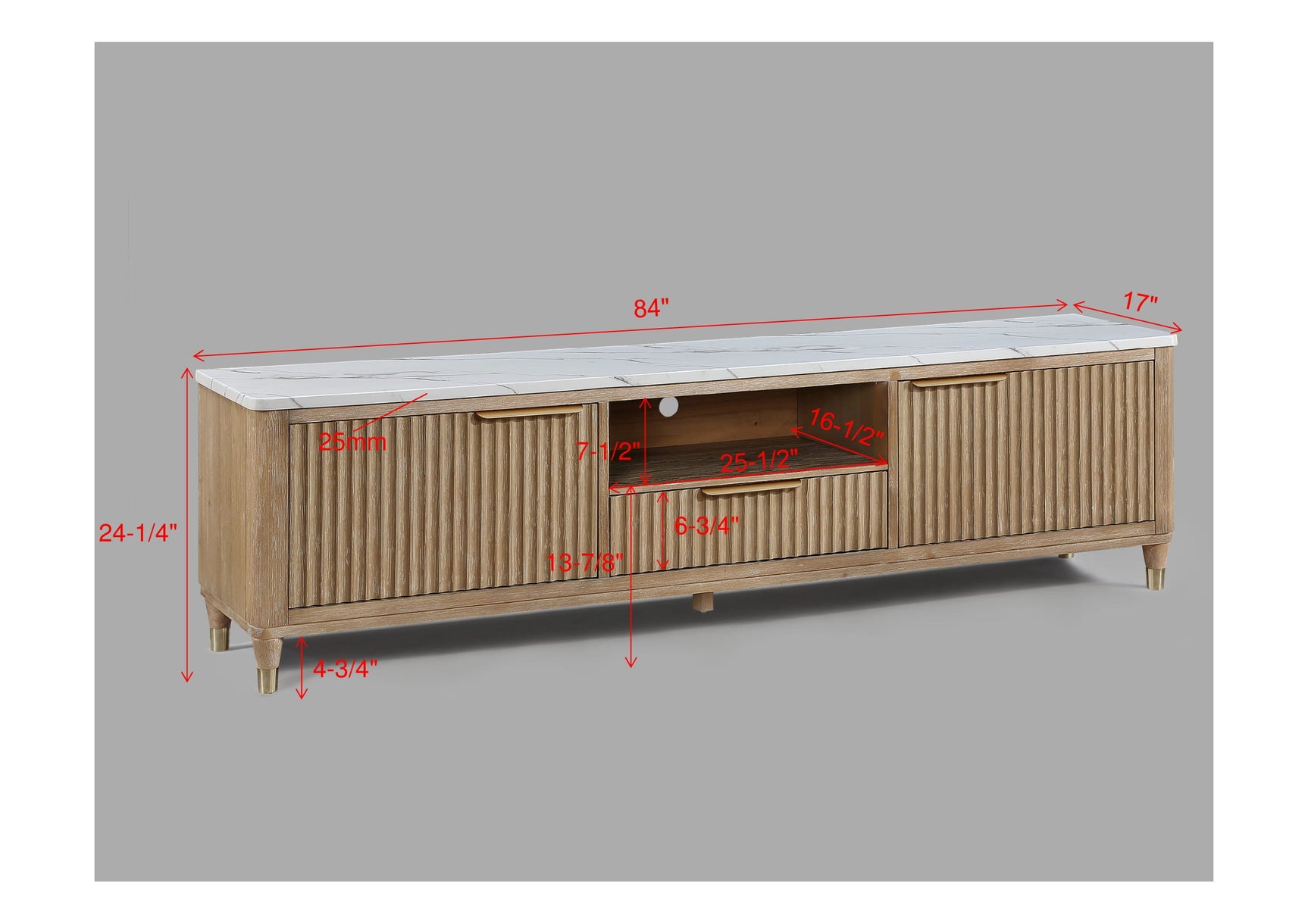 Kara TV Stand showing storage compartments