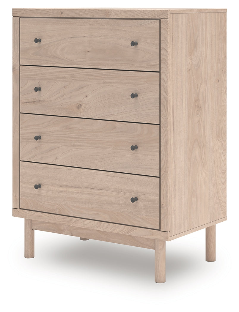 Arloster Tan Chest of Drawers drawers open showing lined interior