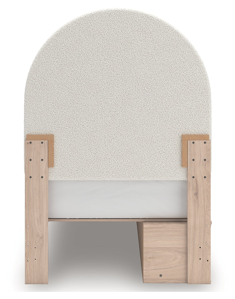 Arloster Twin Upholstered Panel Bed side and storage details