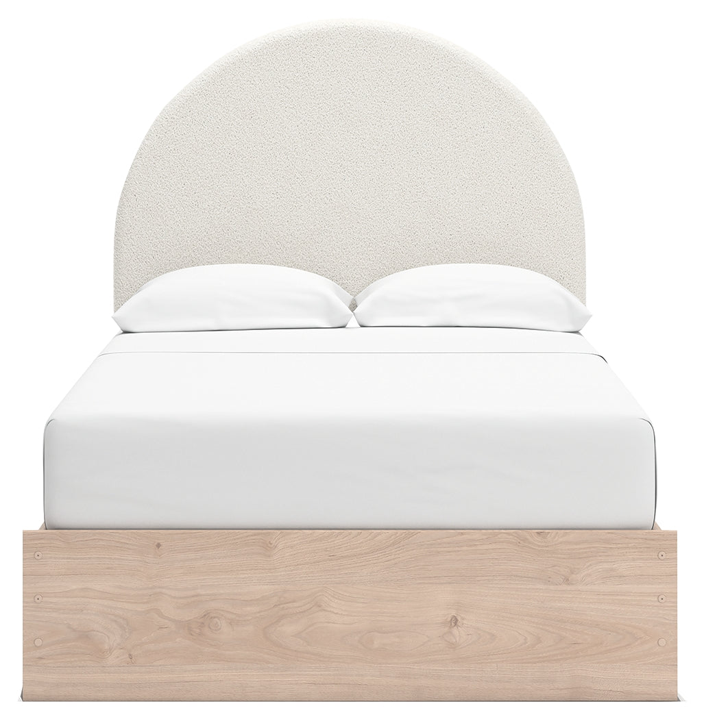 Wood grain finish on Arloster full upholstered bed