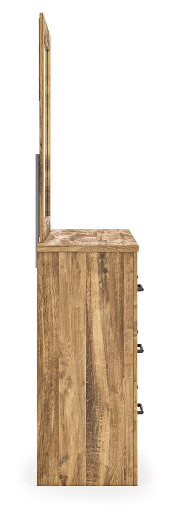 Side view of Maystonna Brown Dresser and Mirror