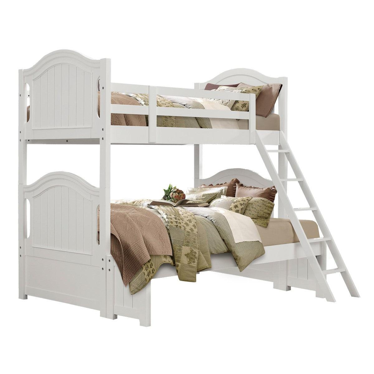 Clementine White Twin-over-Full Ladder Bunk Bed front angle