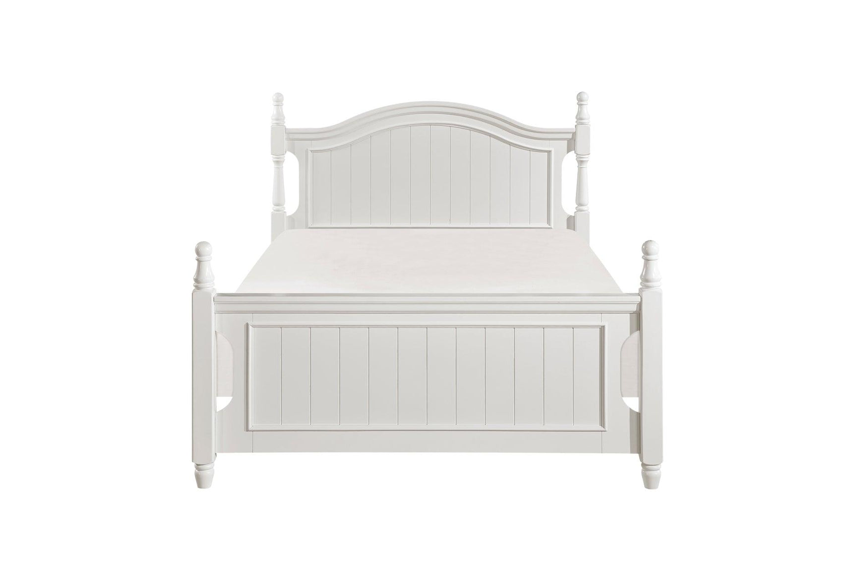 Turned post headboard and footboard with scalloped base detail