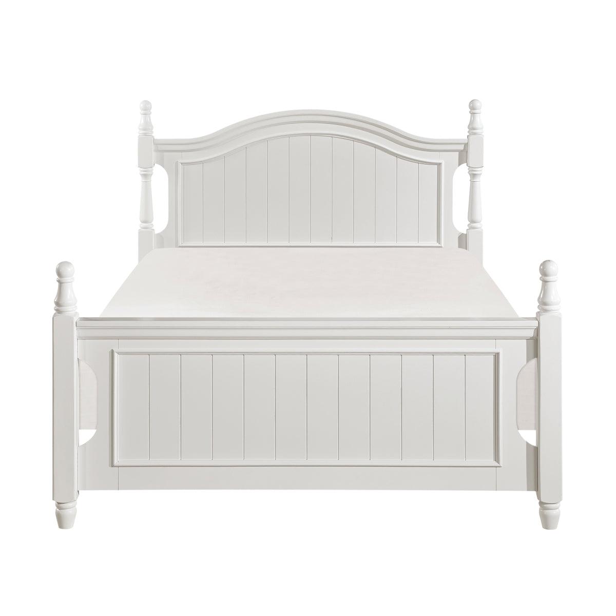 Clementine White Full Youth Poster Bed front view with turned posts