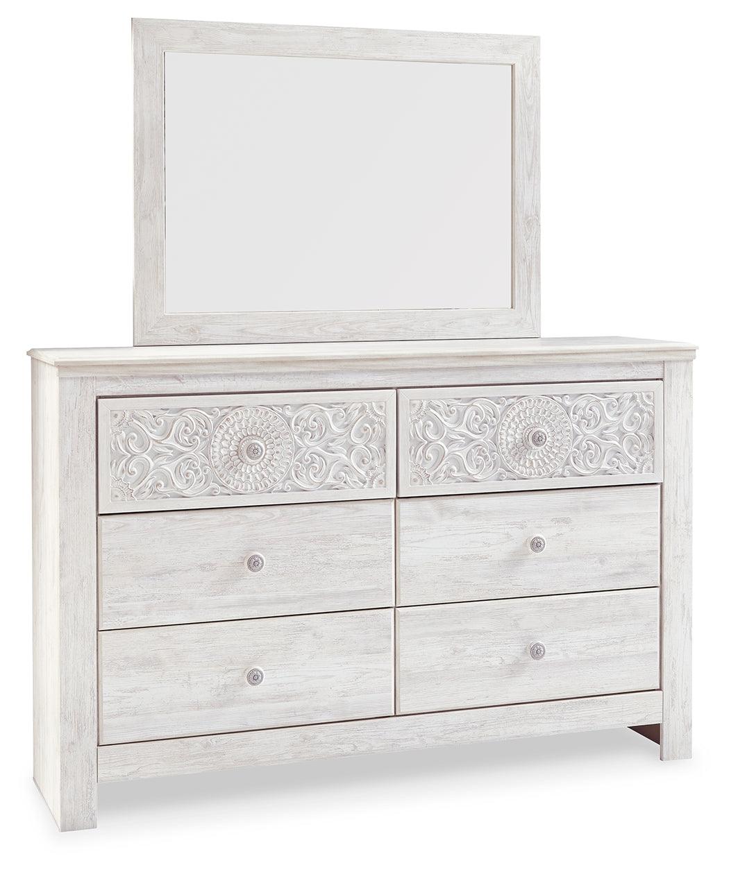 Paxberry Whitewash Dresser and Mirror - angled side view