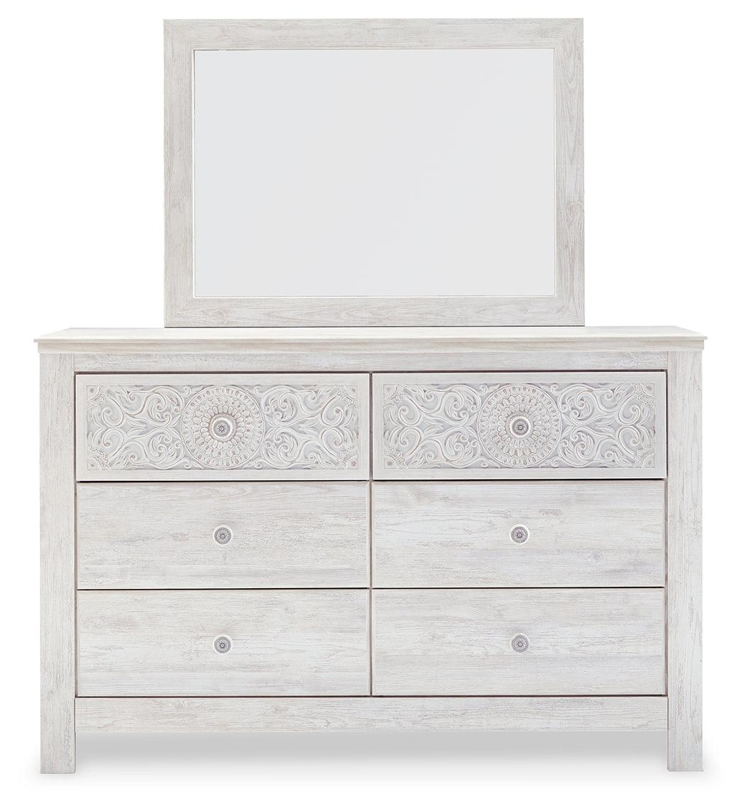 Paxberry Whitewash Dresser and Mirror - head-on view highlighting mirror