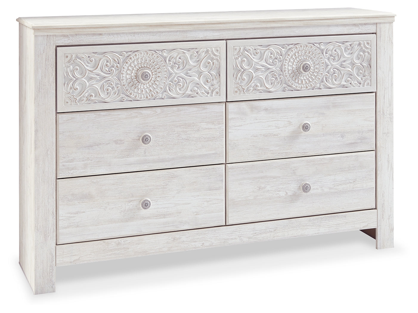 Paxberry dresser angled side view showing drawer details