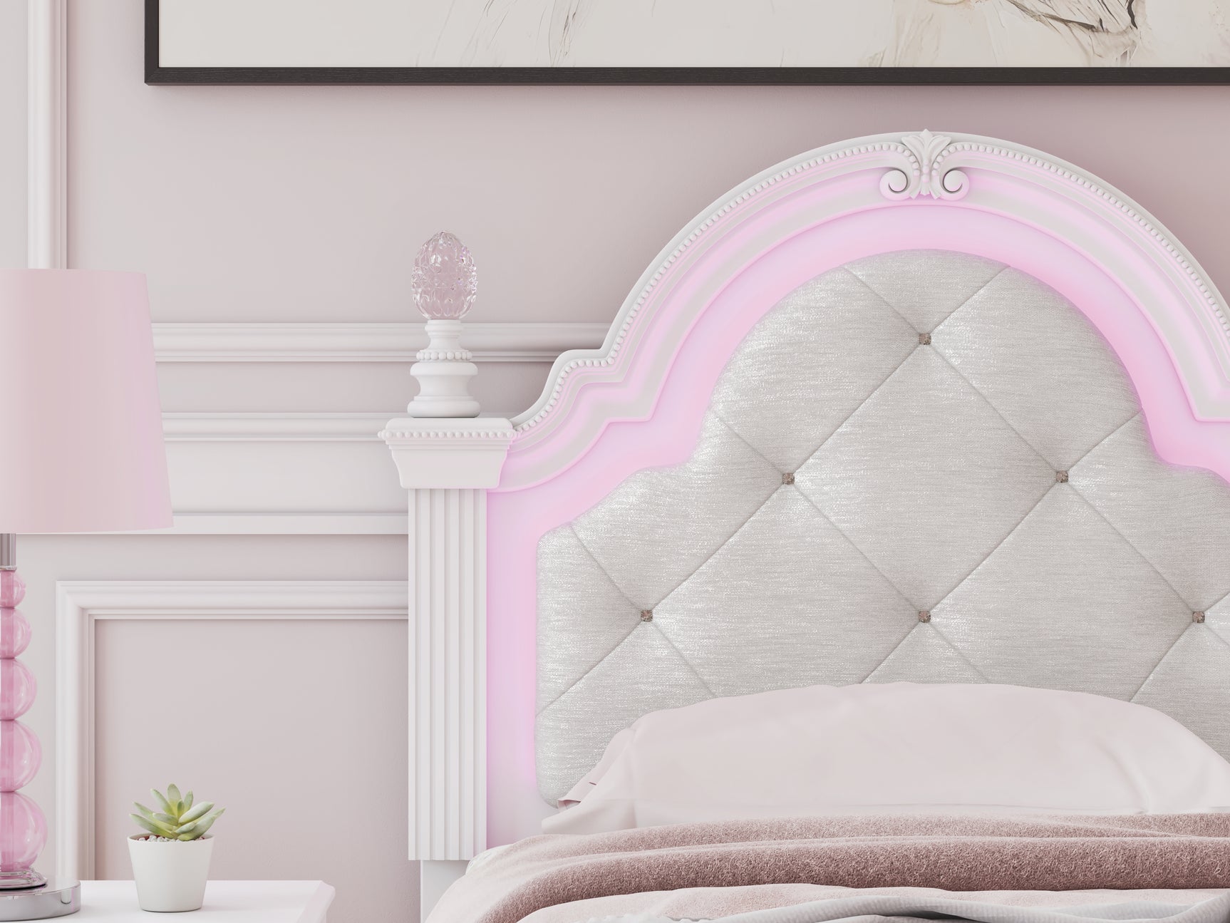 Kozlani Upholstered Panel Bed - pink LED lighting