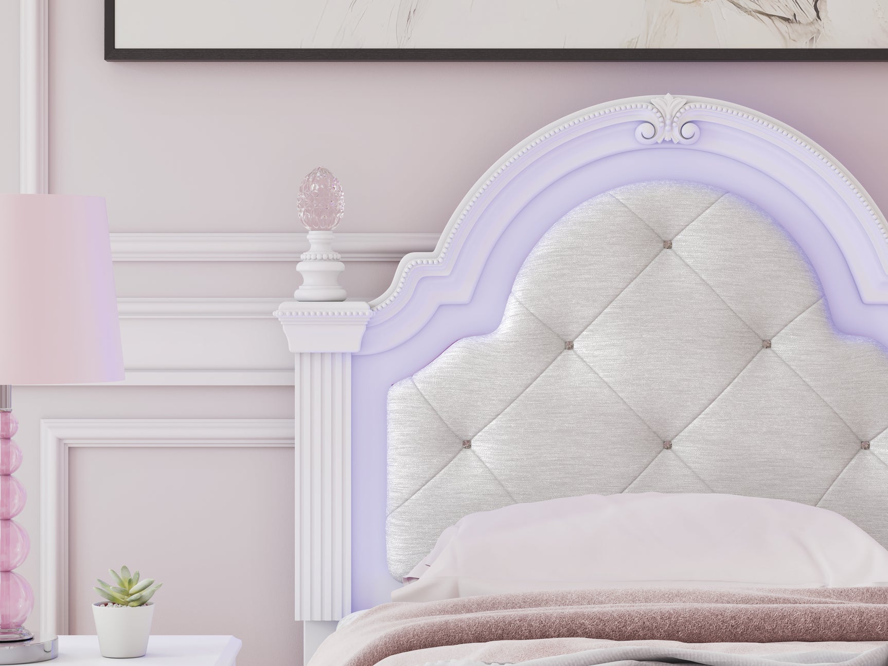Kozlani Upholstered Panel Bed - purple LED lighting