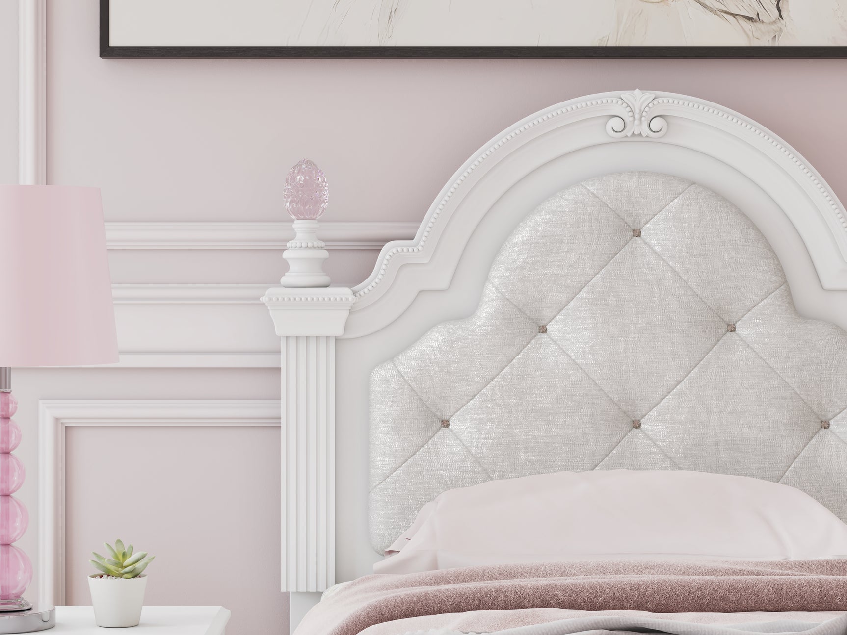 Kozlani Upholstered Panel Bed - headboard button-tufting close-up