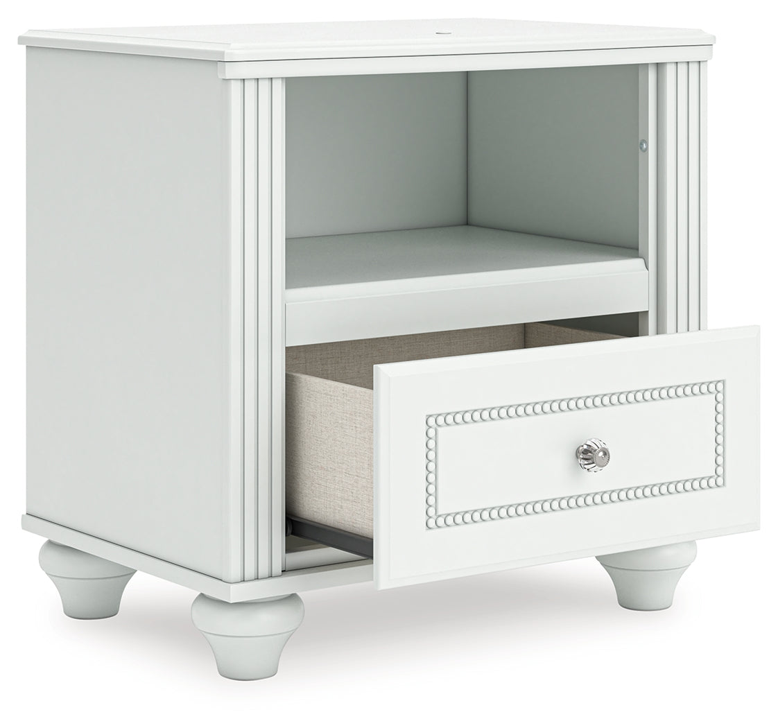 Drawer open showing lined faux linen interior