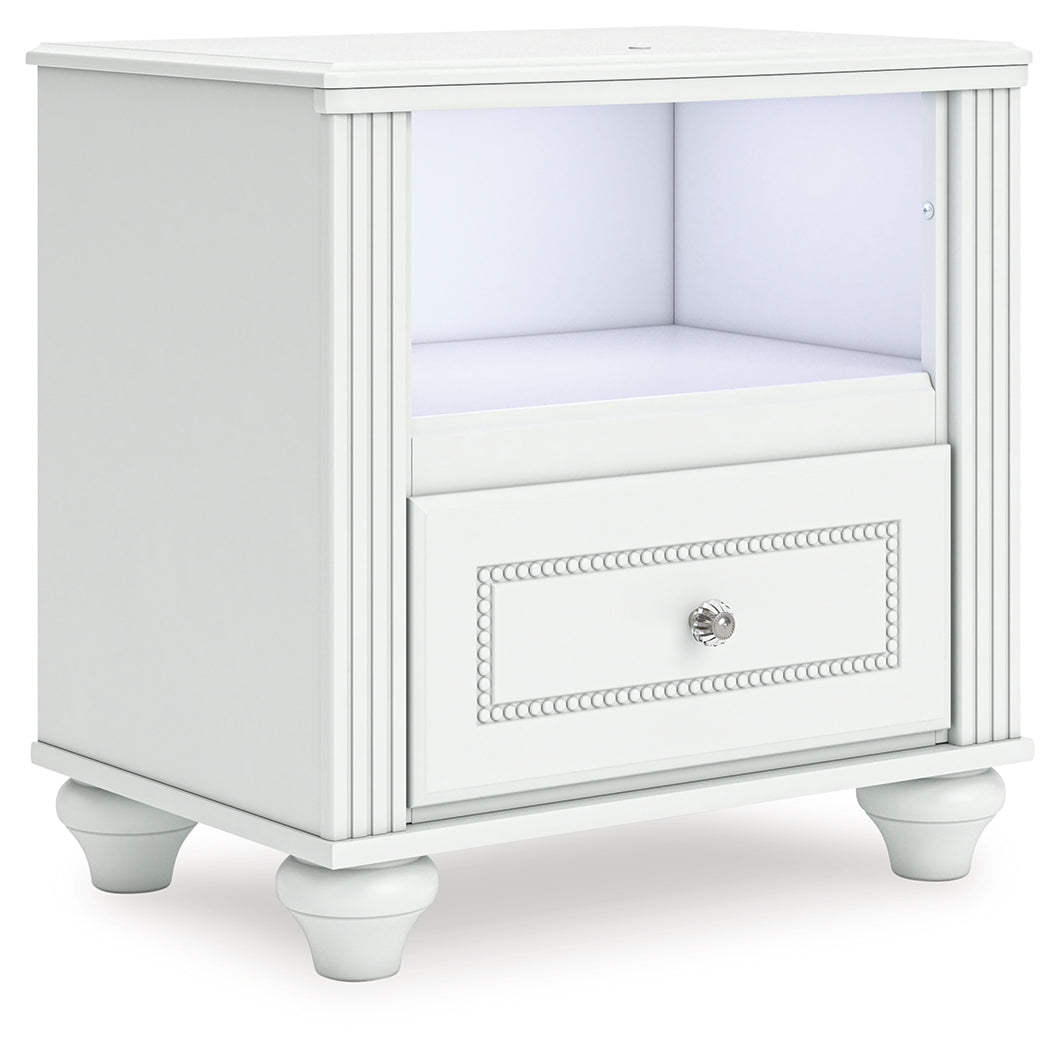 Nightstand glowing with purple LED lighting