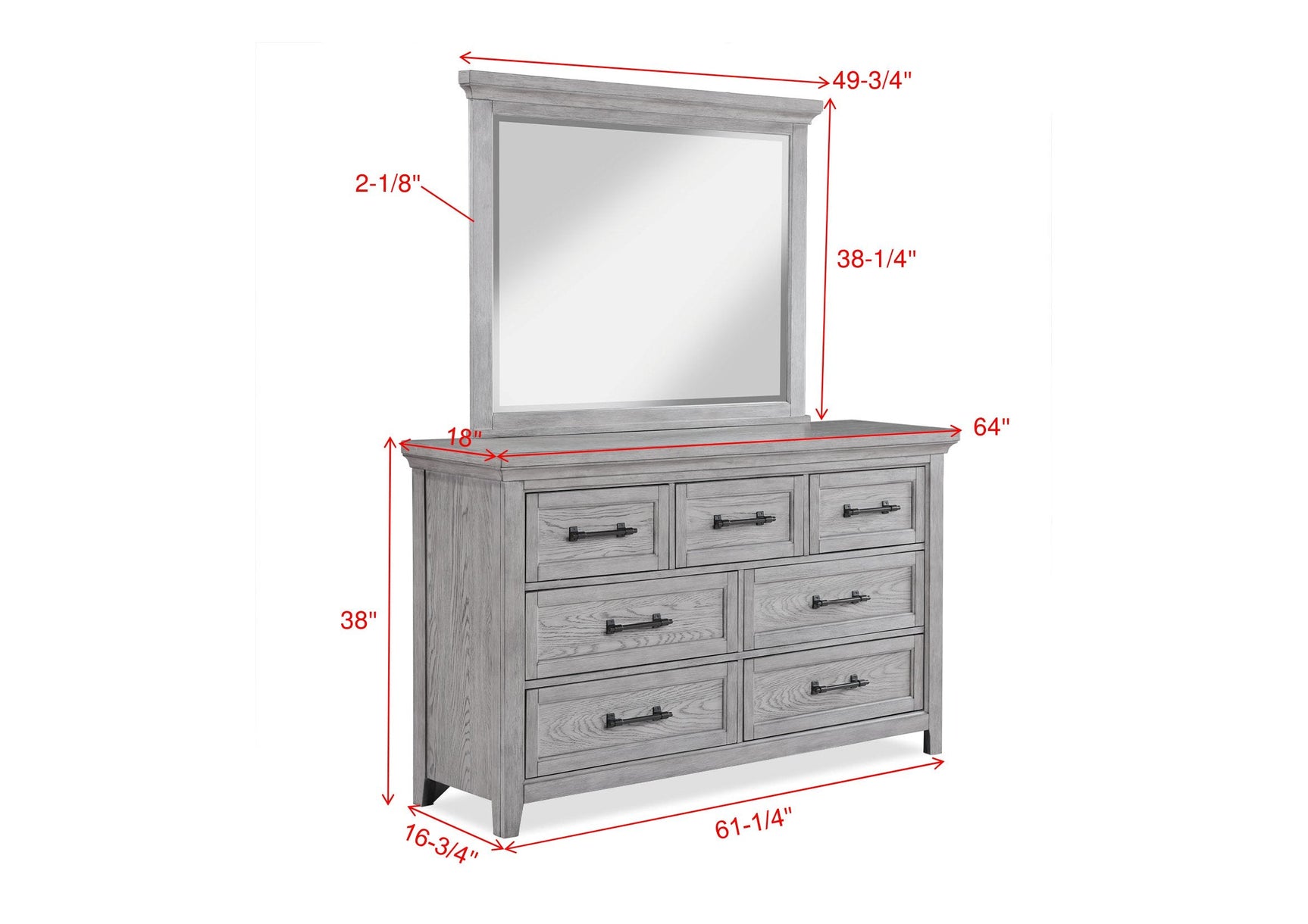 Beckett Gray Dresser with mirror detail
