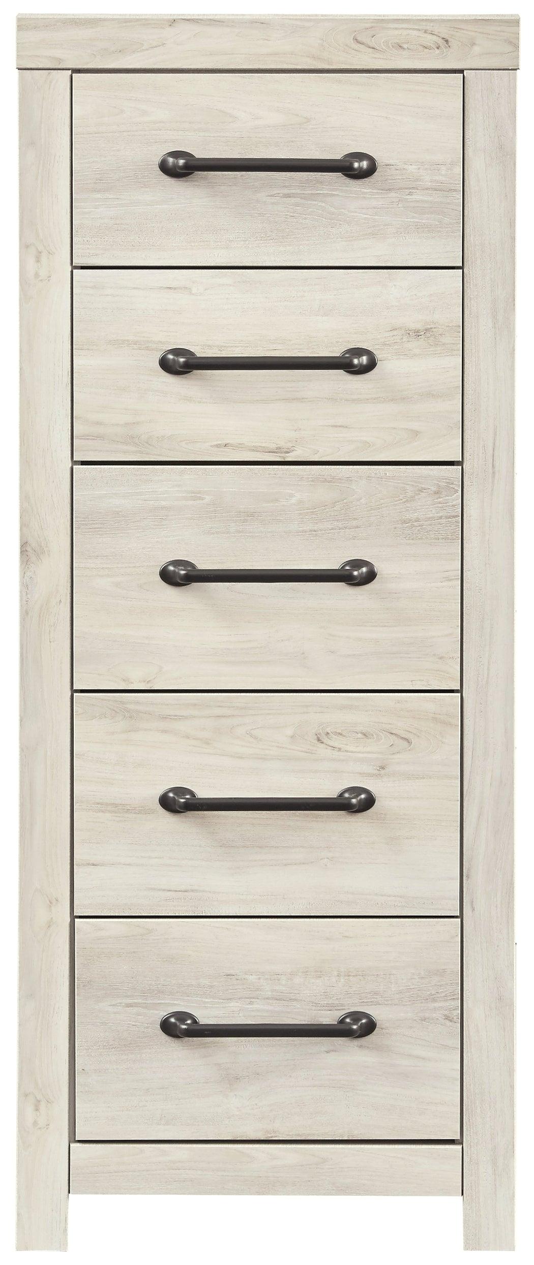 Cambeck whitewash narrow chest of drawers head-on view