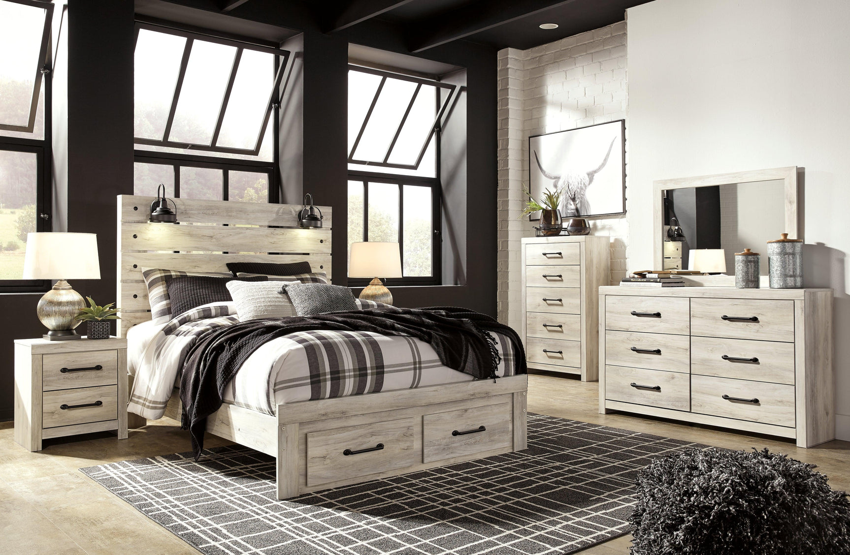 Lifestyle image of Cambeck Queen Bed styled in bedroom setting