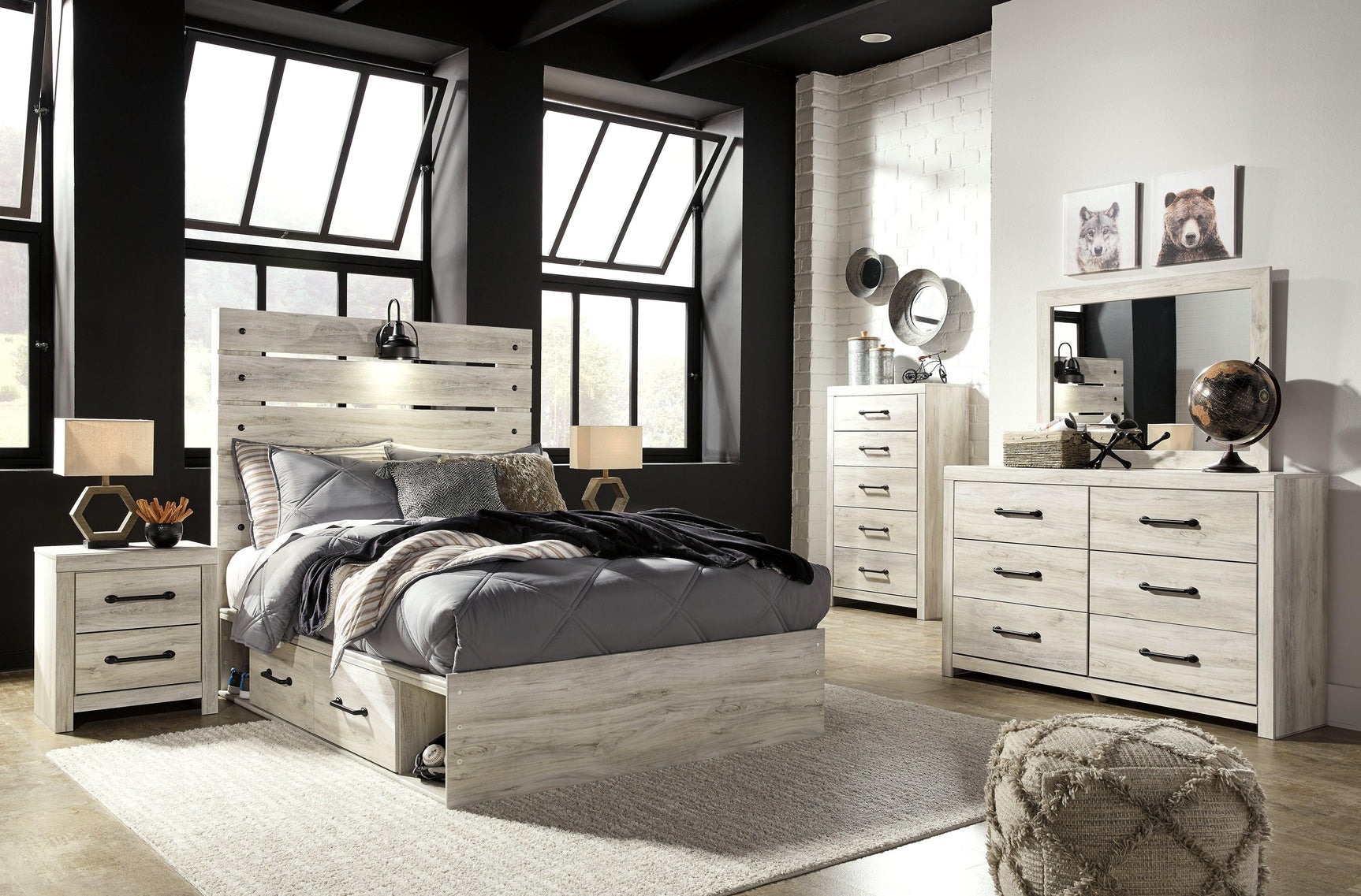 Cambeck whitewash full bed displayed in room setting