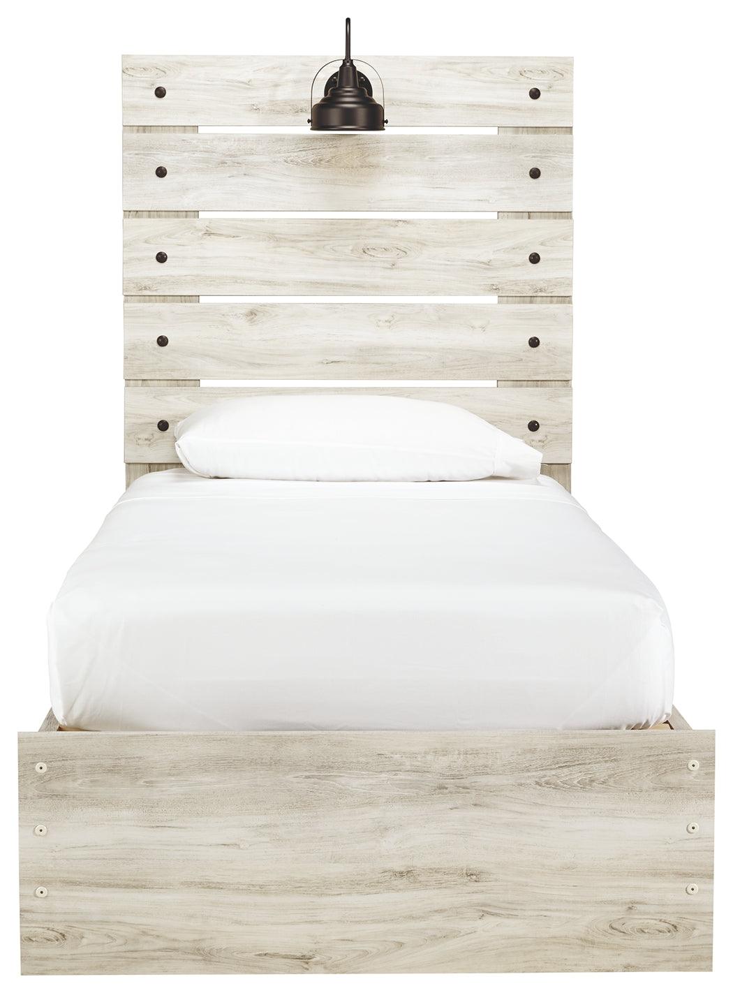 Detail of headboard with LED sconce light and USB charging ports