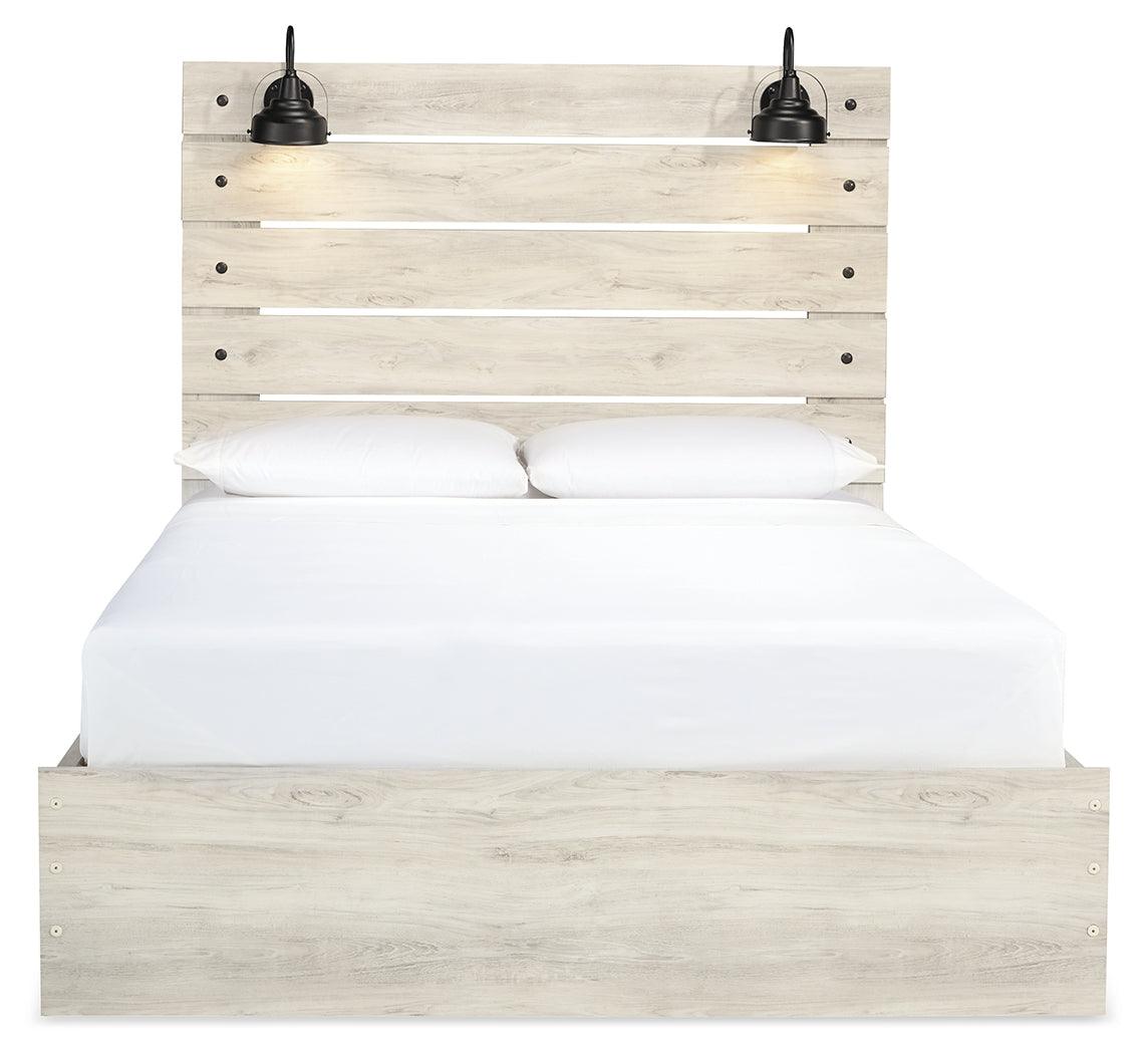 Cambeck queen panel bed, close-up of wood grain and hardware