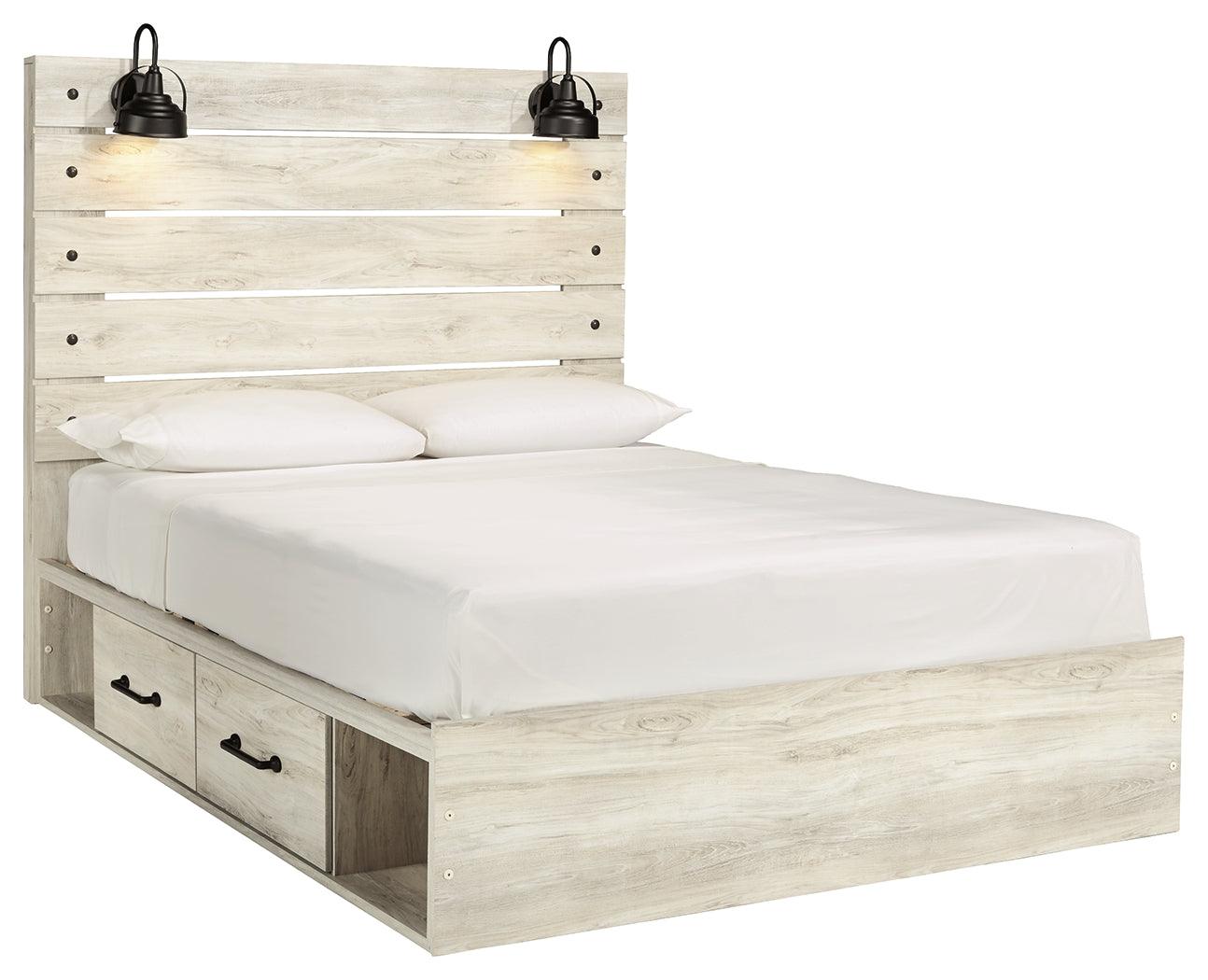 Cambeck Queen Panel Bed side angle showing storage drawers