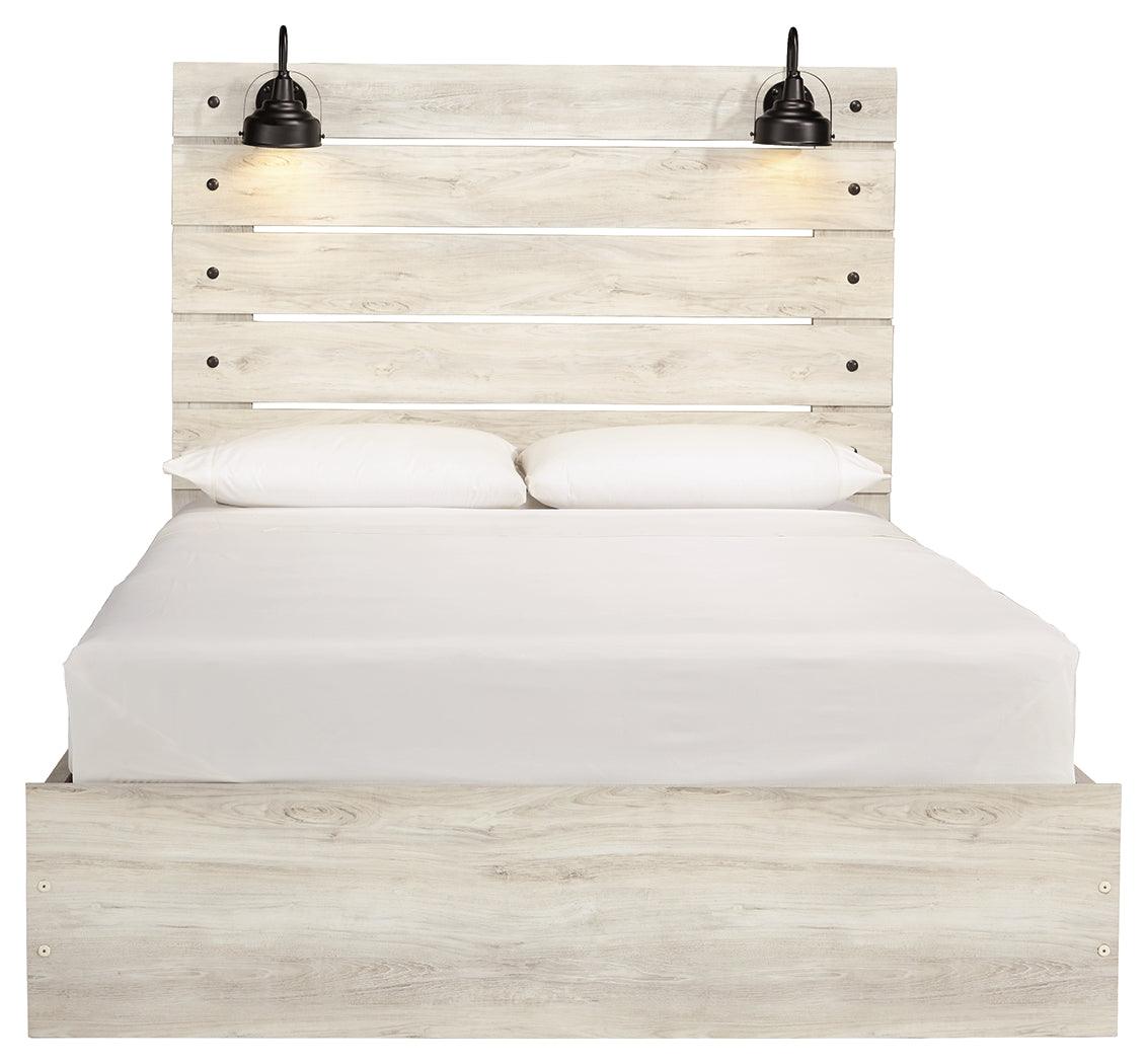 Cambeck Queen Panel Bed head-on view in whitewash finish