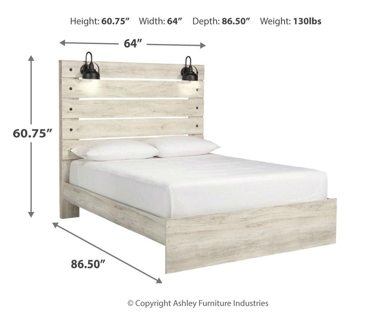 Cambeck Whitewash Queen Panel Bed dimensional diagram