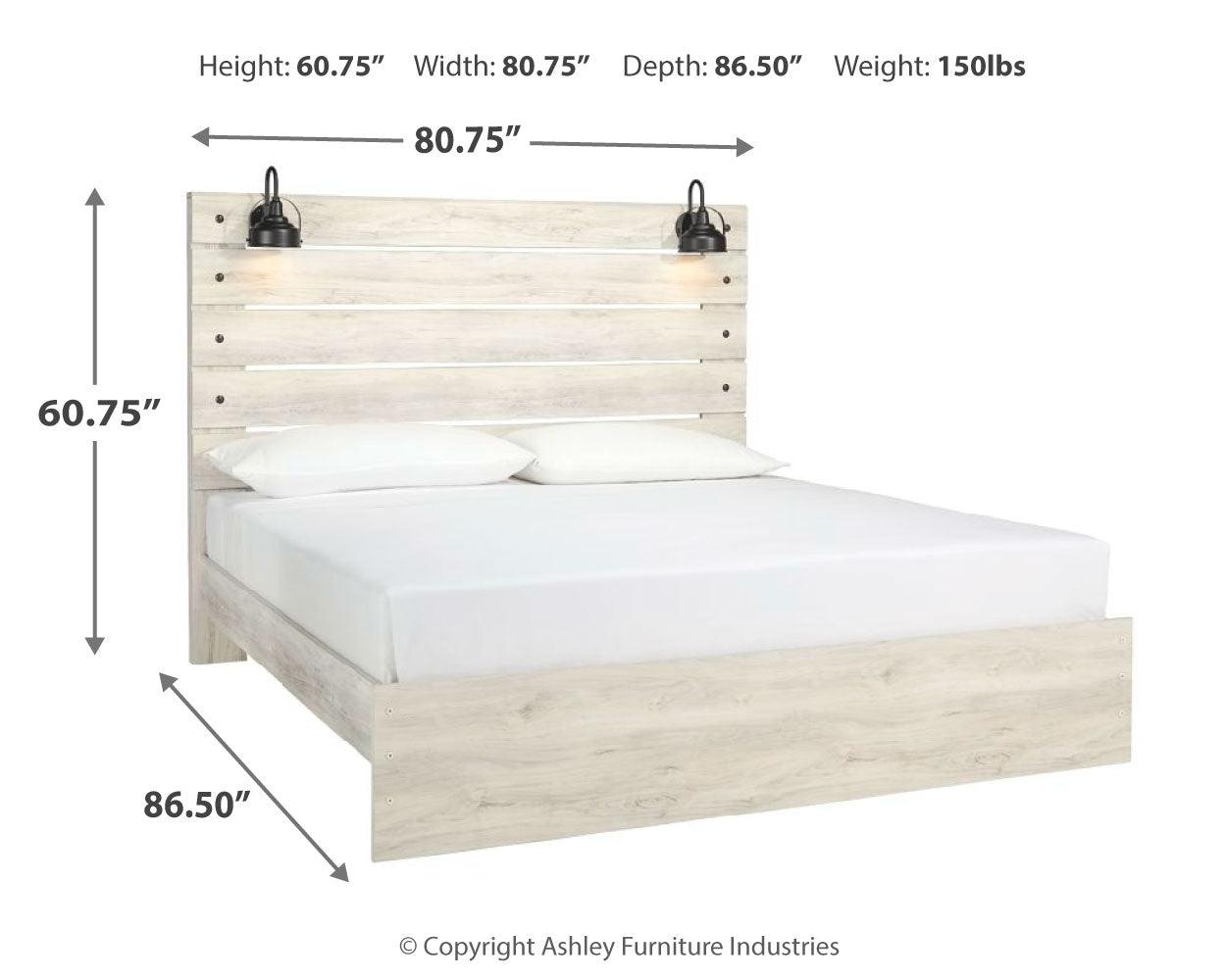 Cambeck Whitewash King Panel Bed dimension illustration