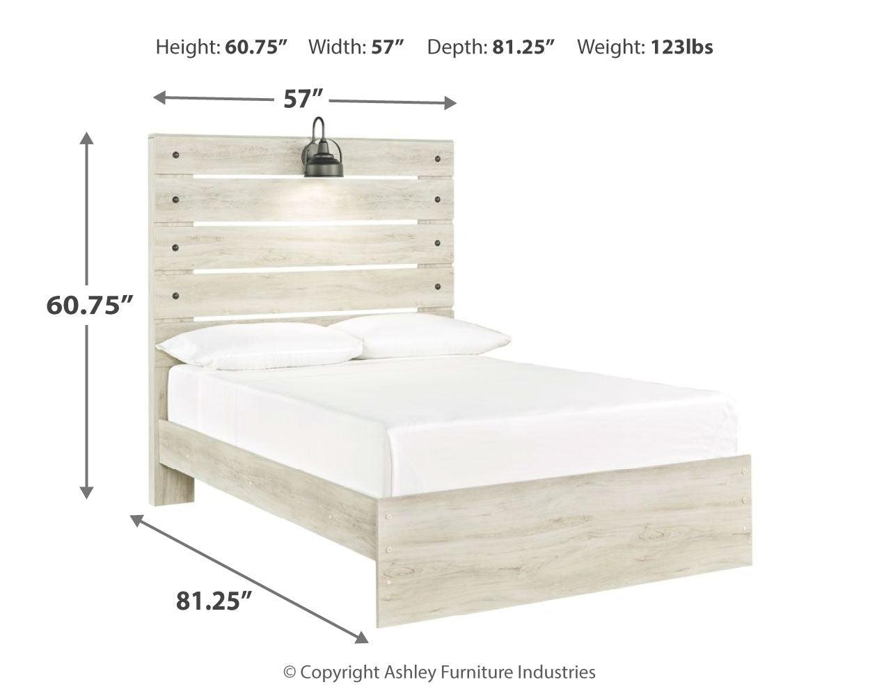 Cambeck Whitewash Full Panel Bed - dimension diagram