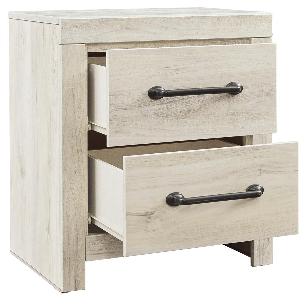 Cambeck Whitewash Nightstand with drawers open showing storage