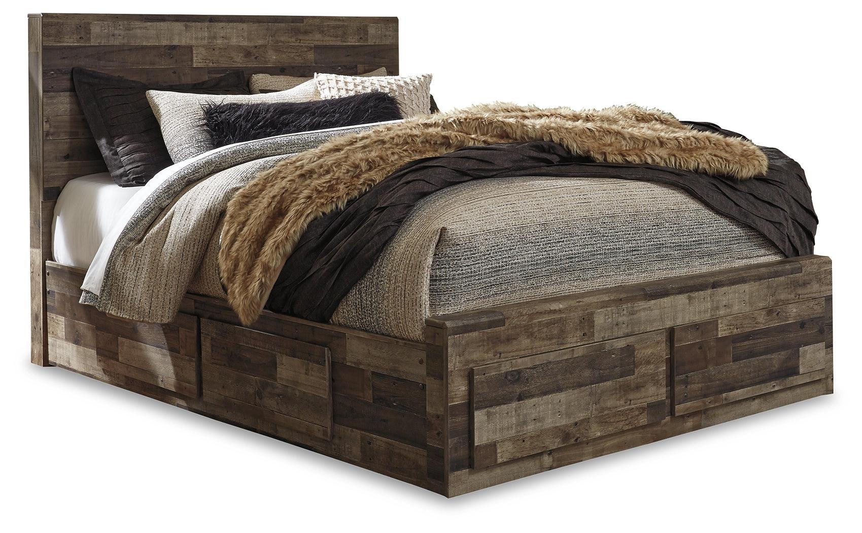 Derekson Multi Gray Queen Panel Storage Bed side angle