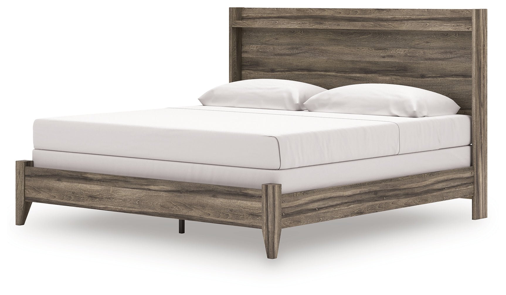 Alternate angle of Elbrim king panel bed highlighting wood grain finish